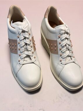 Paolo White Leather Sneakers with Blush Pink Studded Band